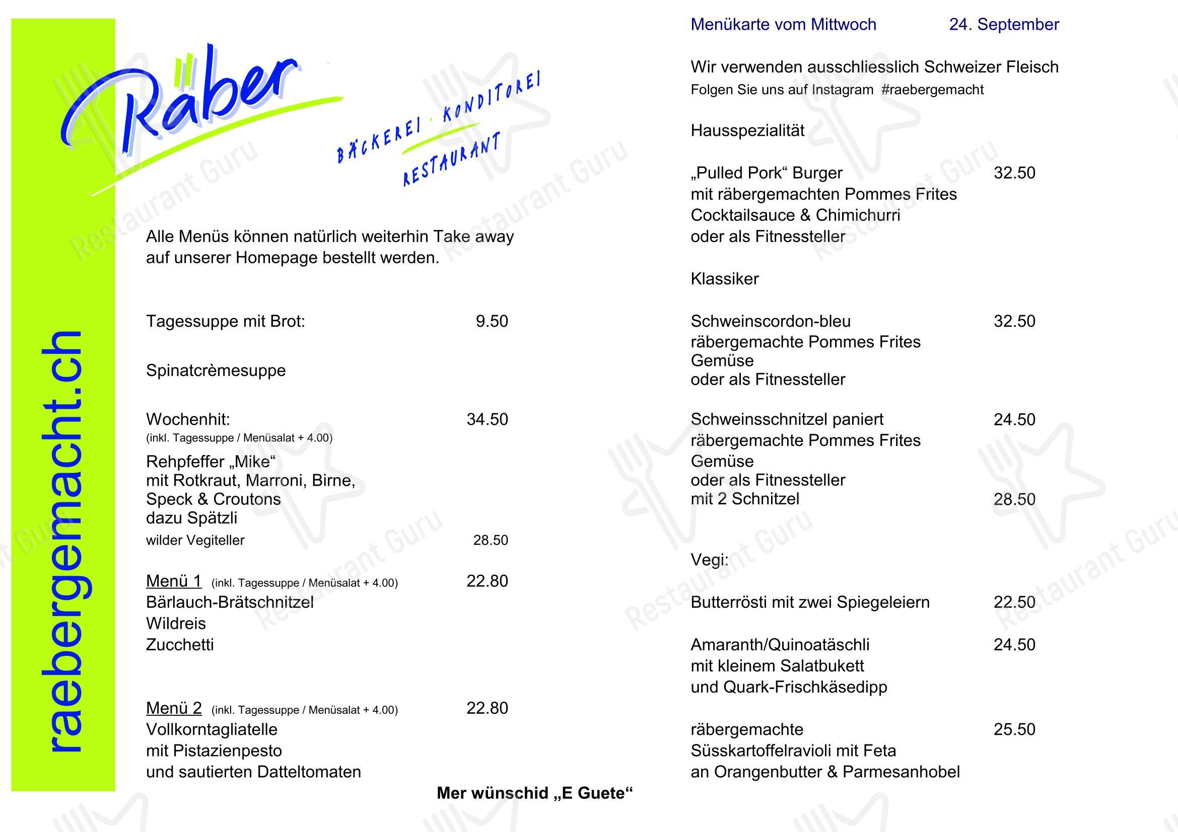 Menu di Bäckerei-Konditorei-Restaurant Räber - Menu bar