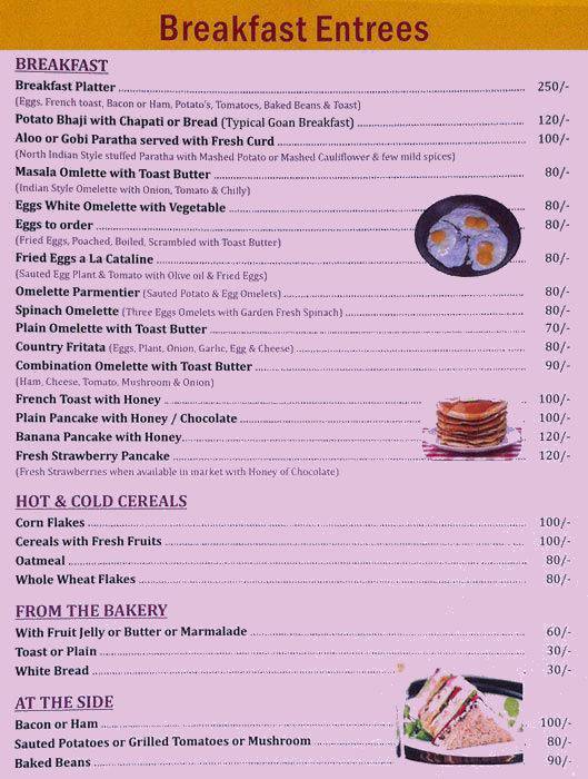 Nisha's menu