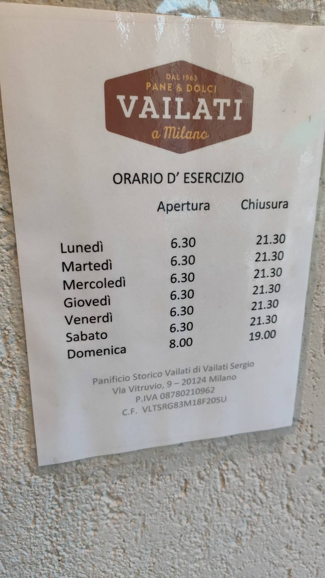 Menu di Panificio Storico Vailati 