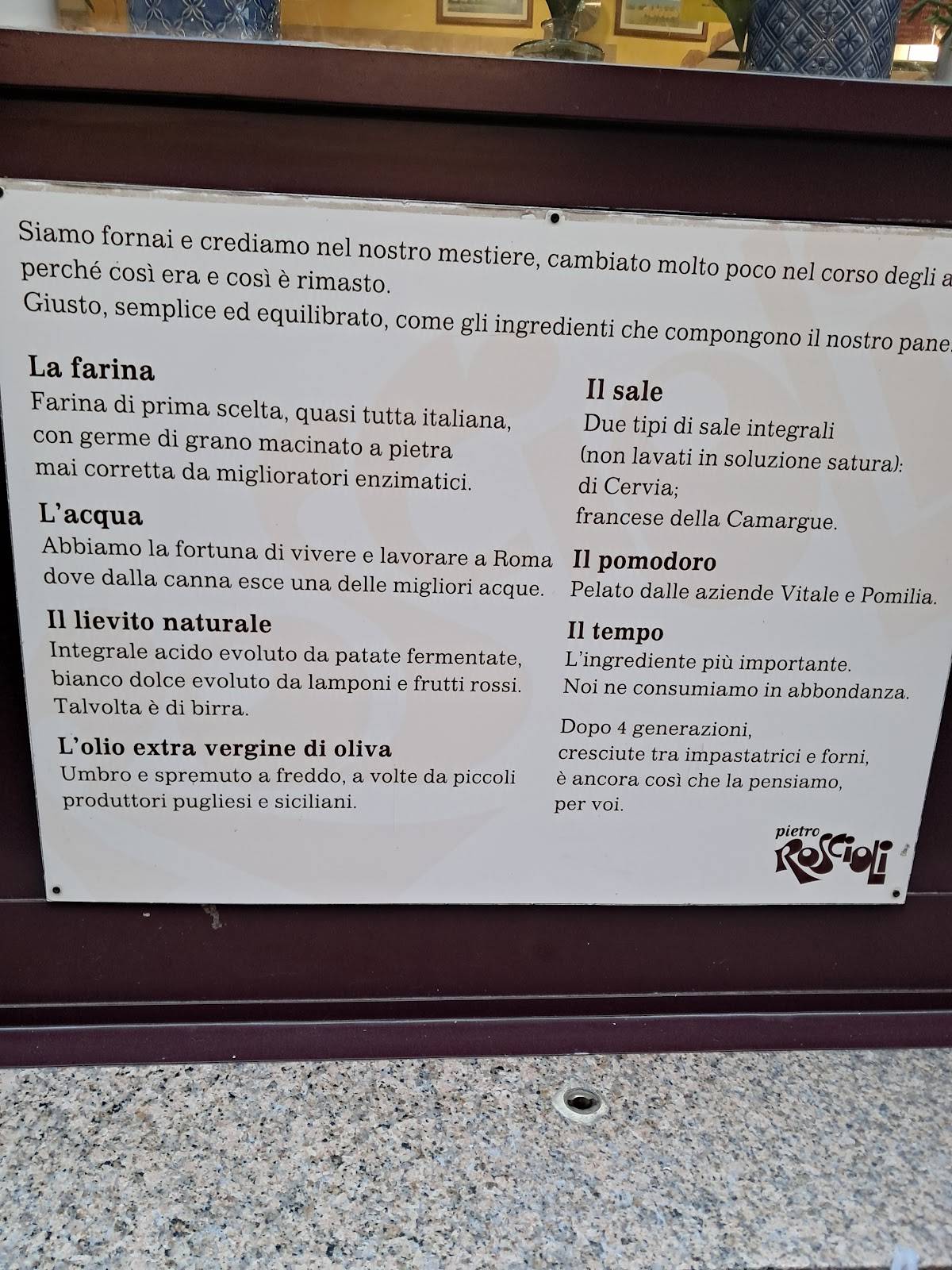 Menu di Forno Roscioli Esquilino 