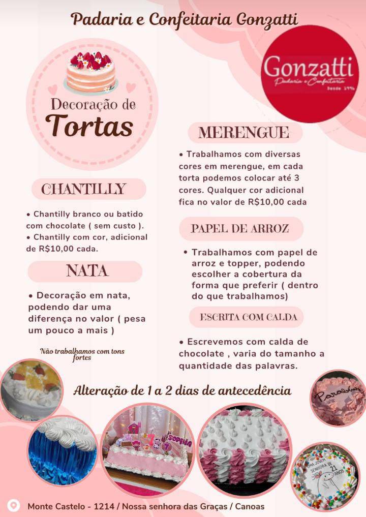 Padaria e Confeitaria Gonzatti cardápio