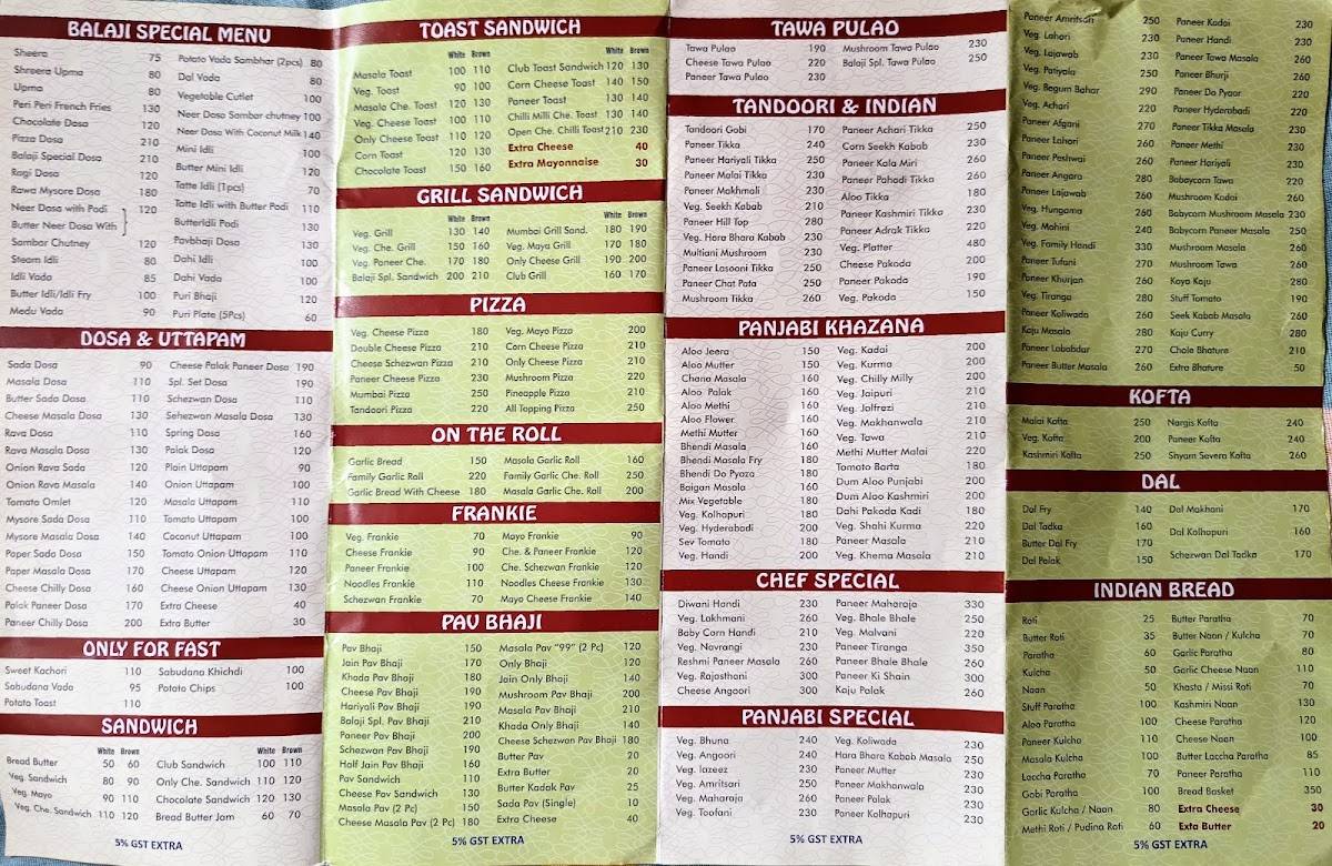 Balaji Food Court (Panchpakhadi ) menu