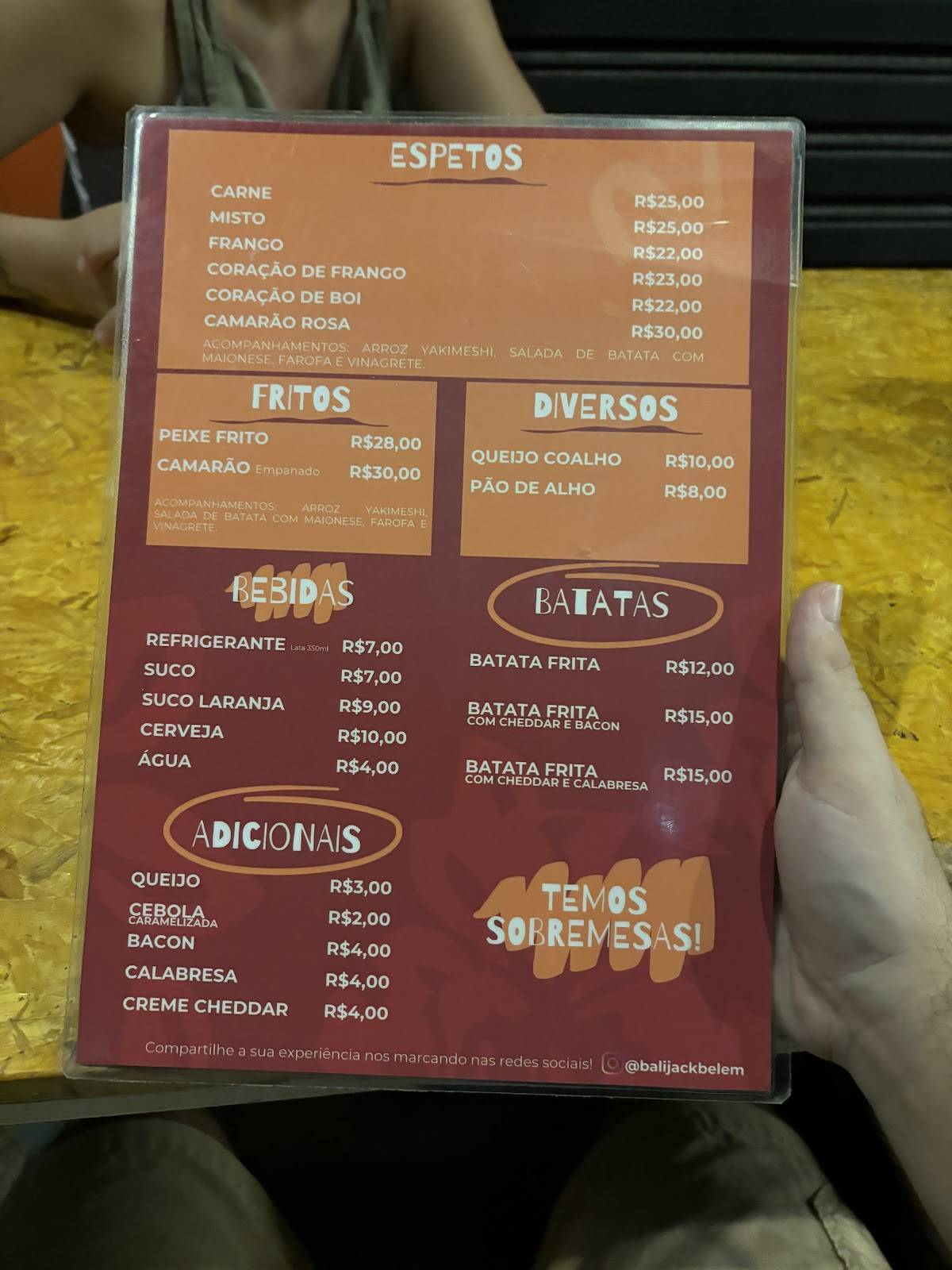 Bali Jack Belém cardápio