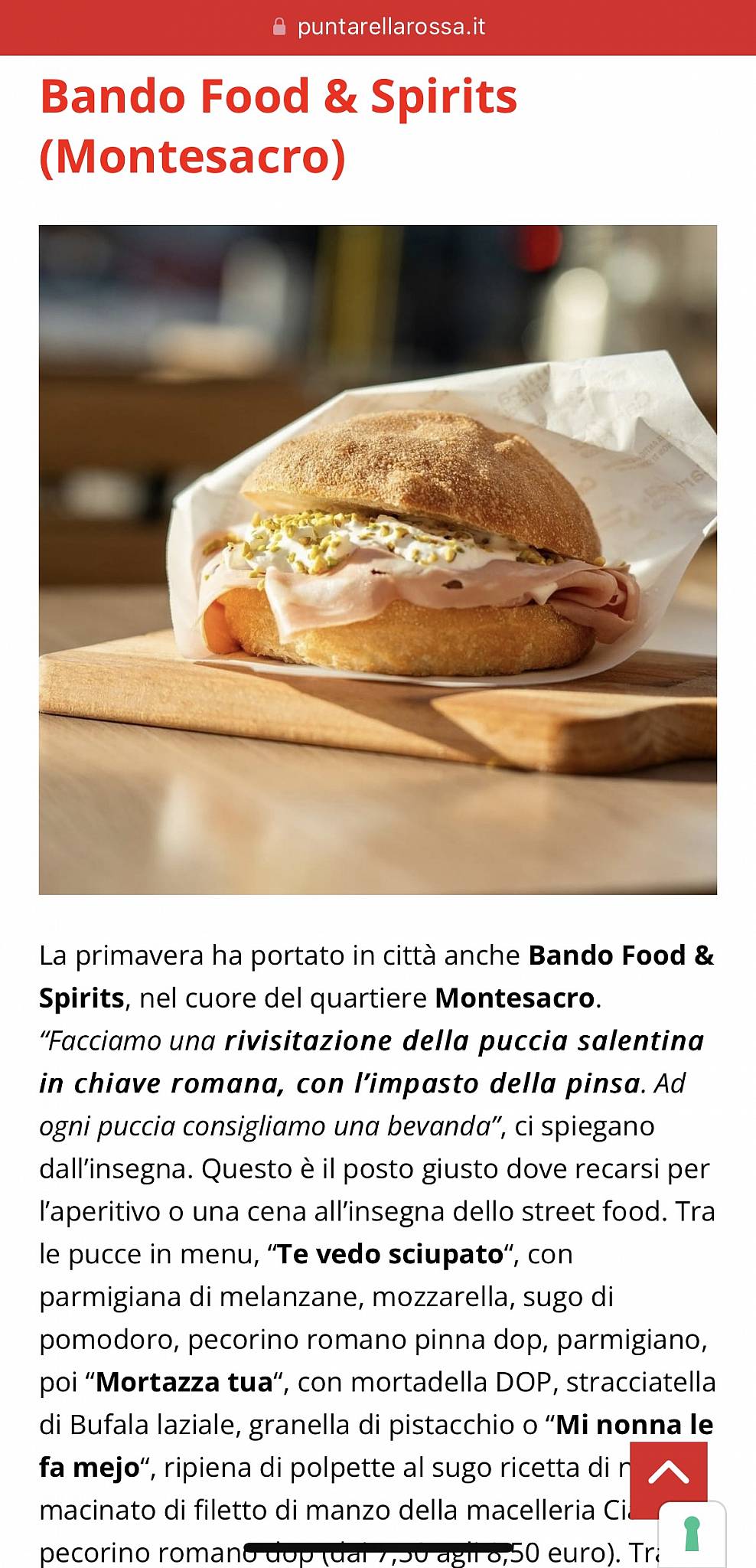 Menu di Bando Food e Spirits 