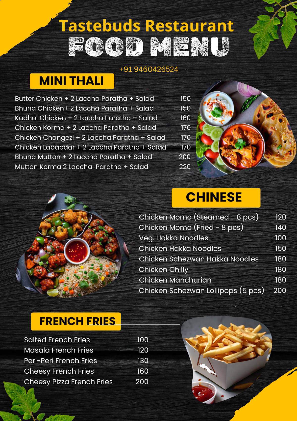 Taste Buds menu