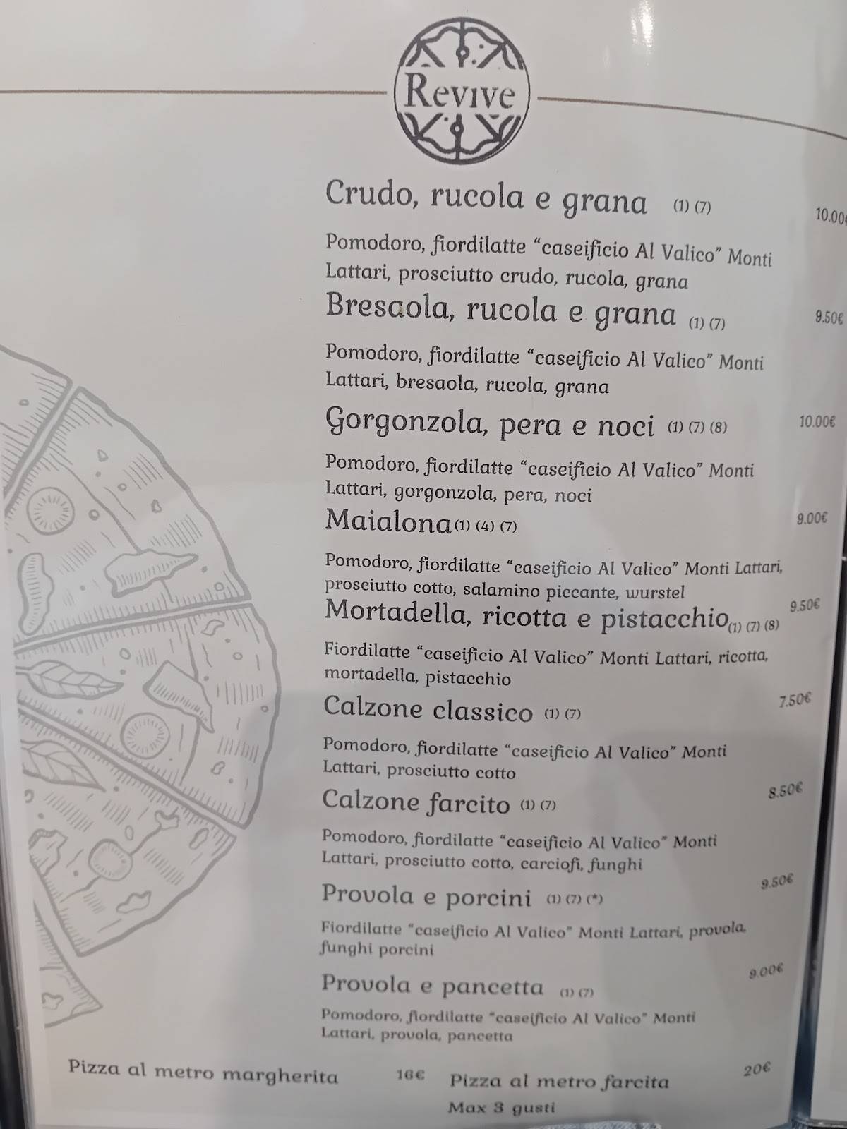 Menu di Bar Pizzeria Revive 