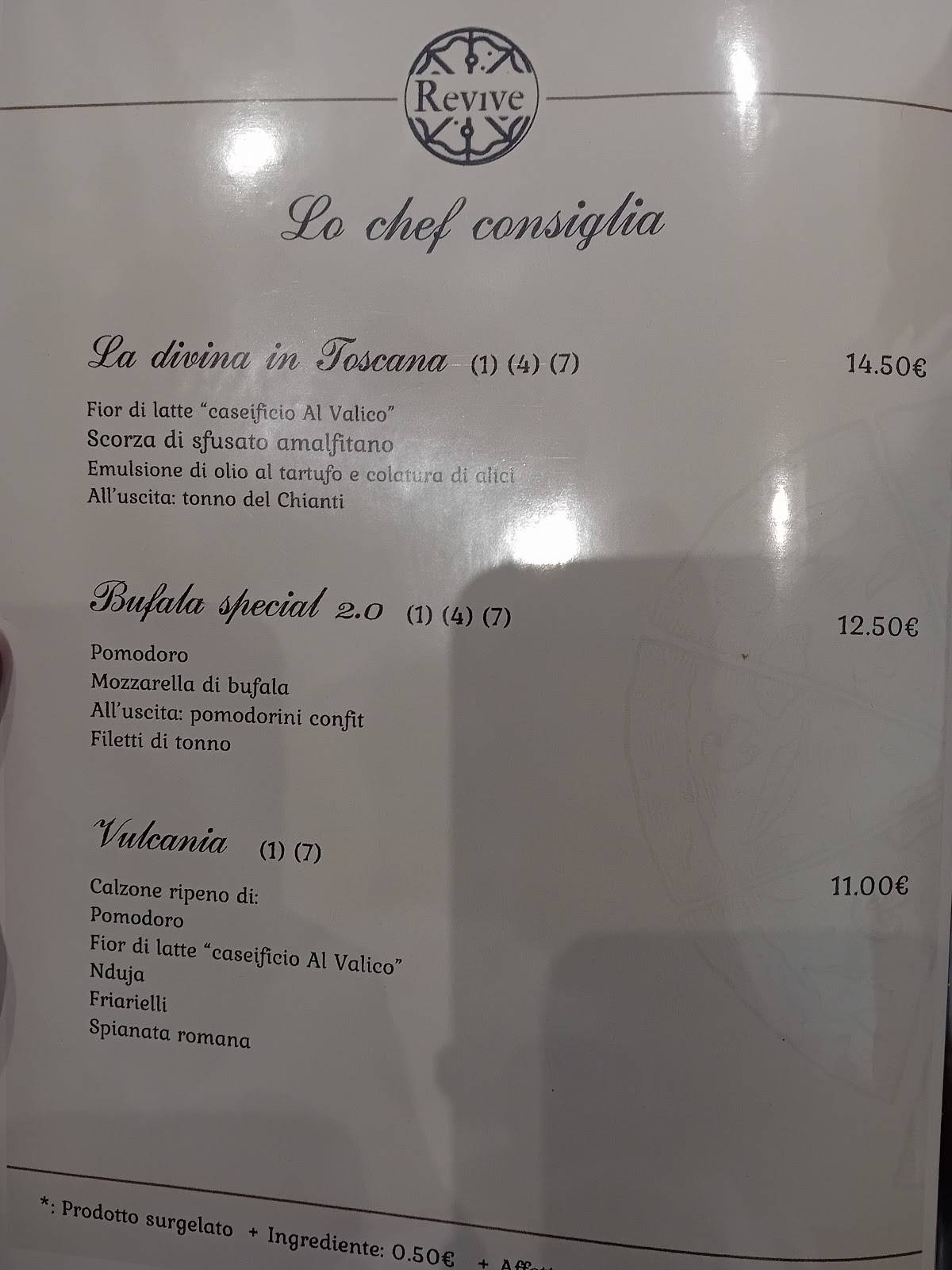 Menu di Bar Pizzeria Revive 