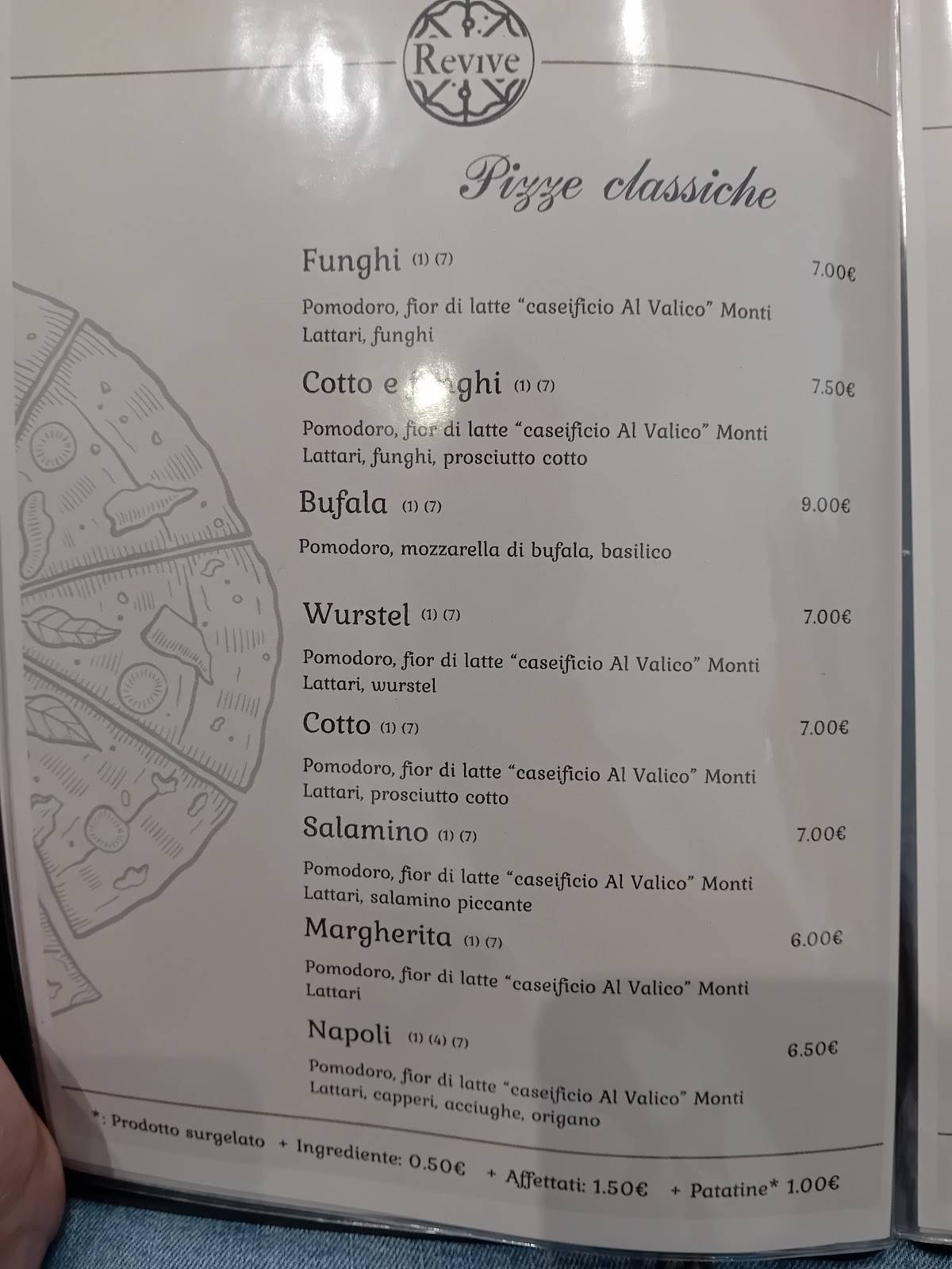 Menu di Bar Pizzeria Revive 