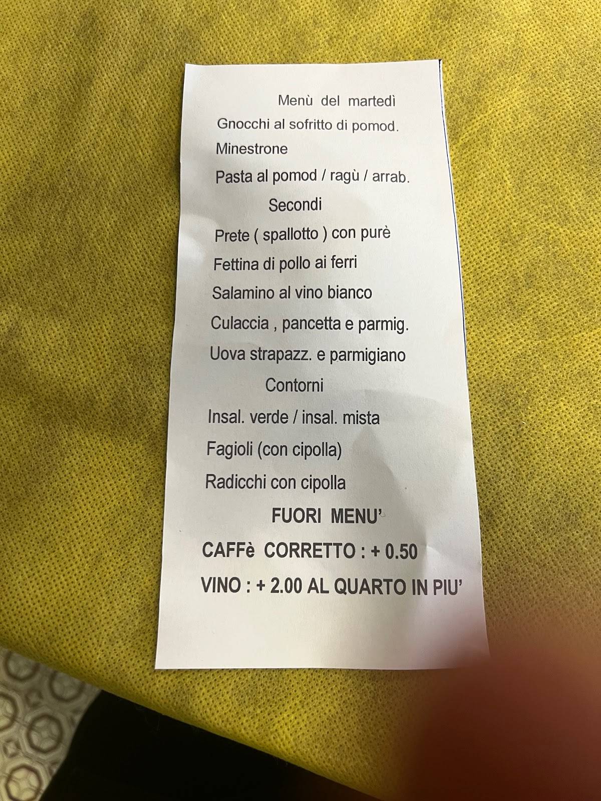Menu di Bar Trattoria Roma Madregolo 