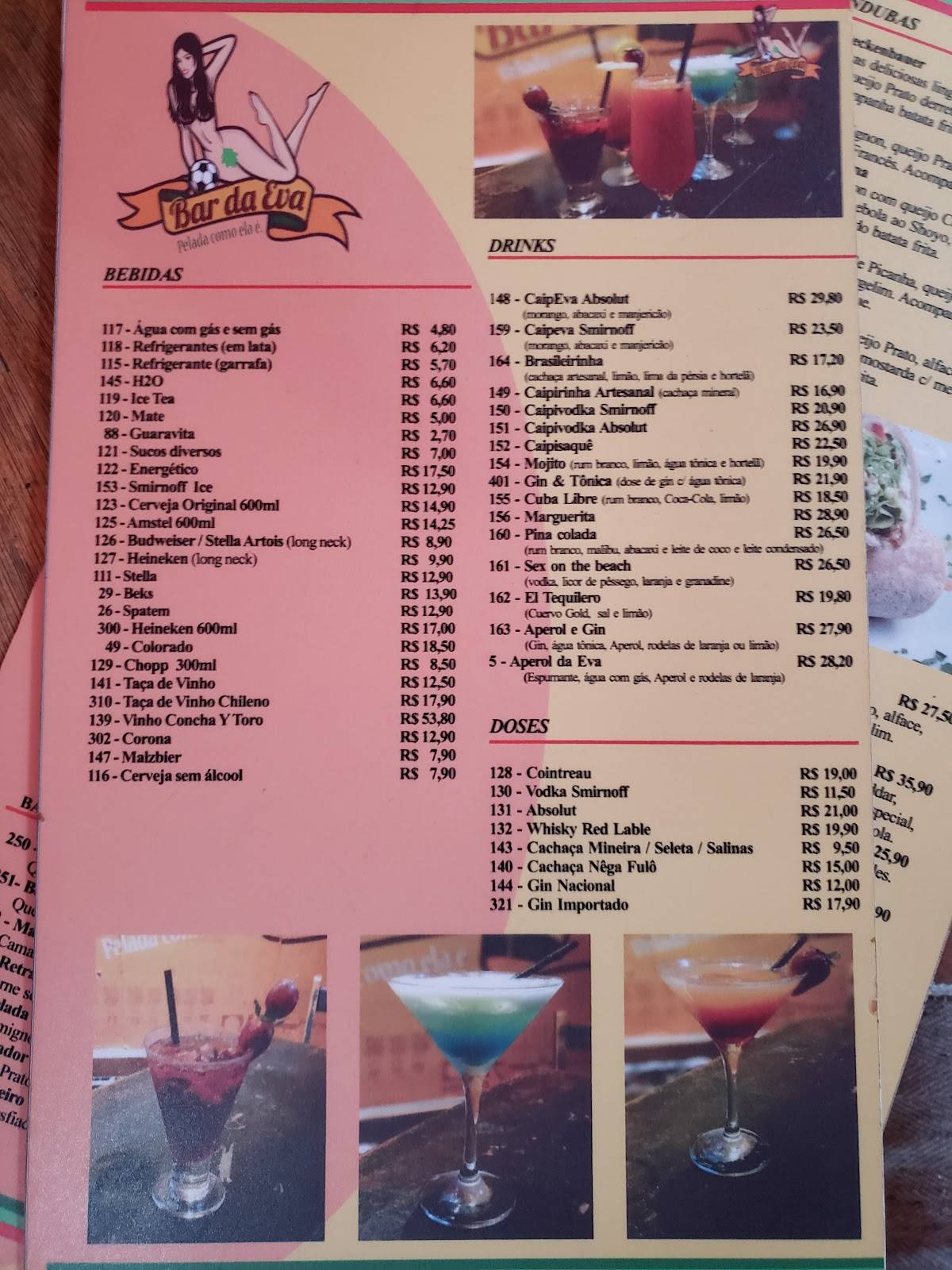 Menu em Bar da Eva, Rio de Janeiro, R. Mearim