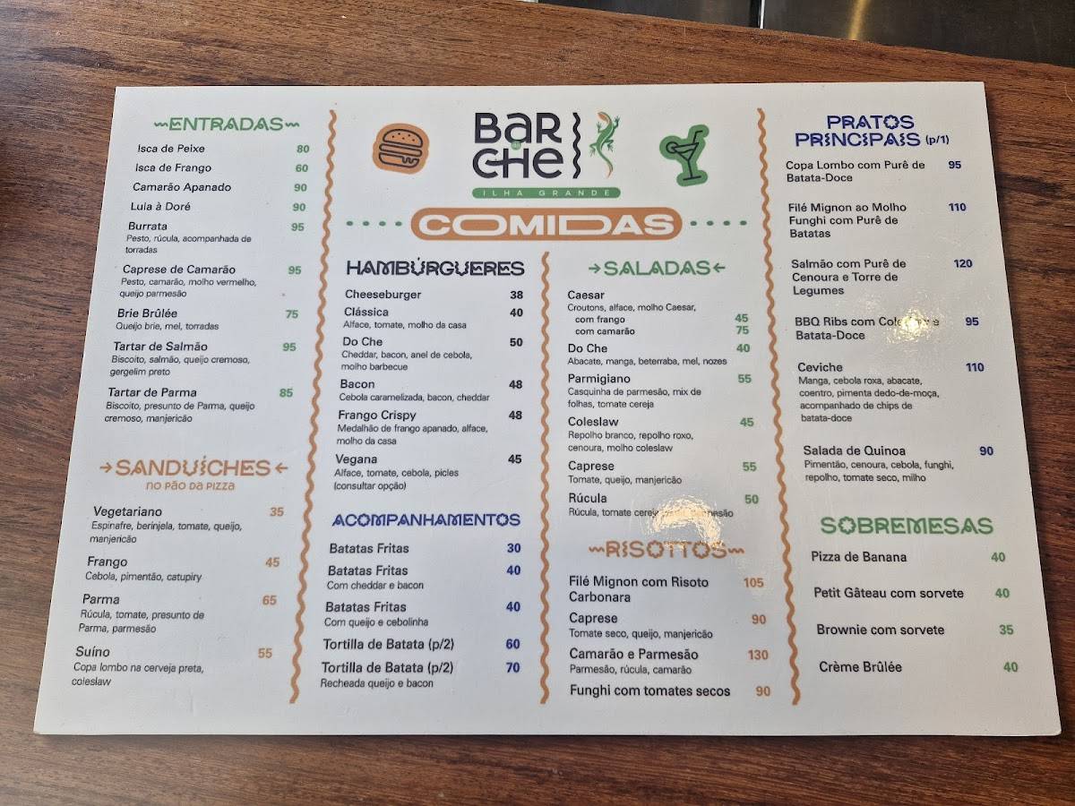 Bar do Che Ilha Grande cardápio