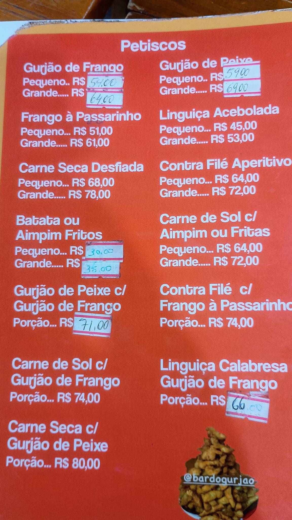 Bar do Gurjão cardápio