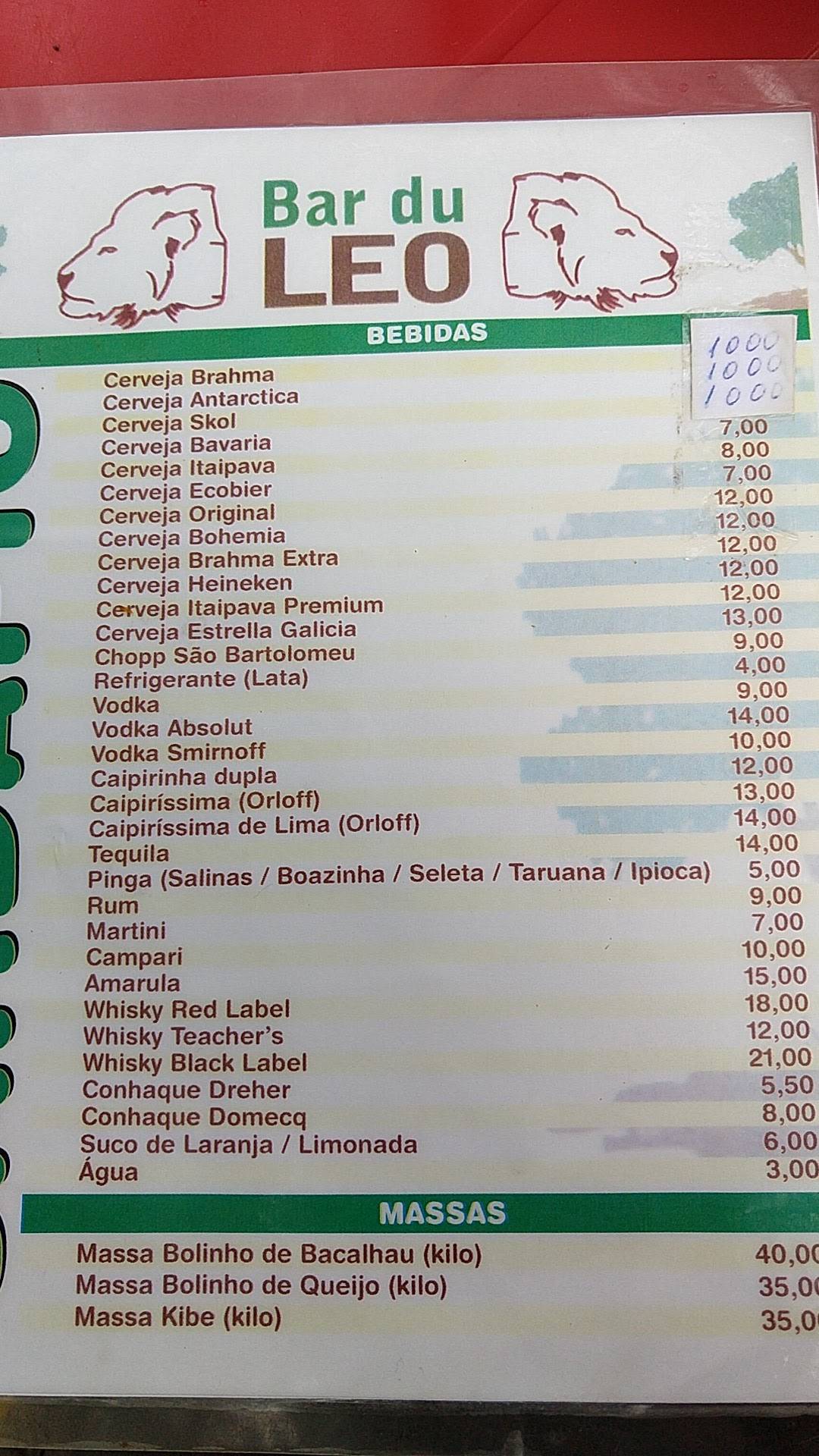 Bar du Léo cardápio