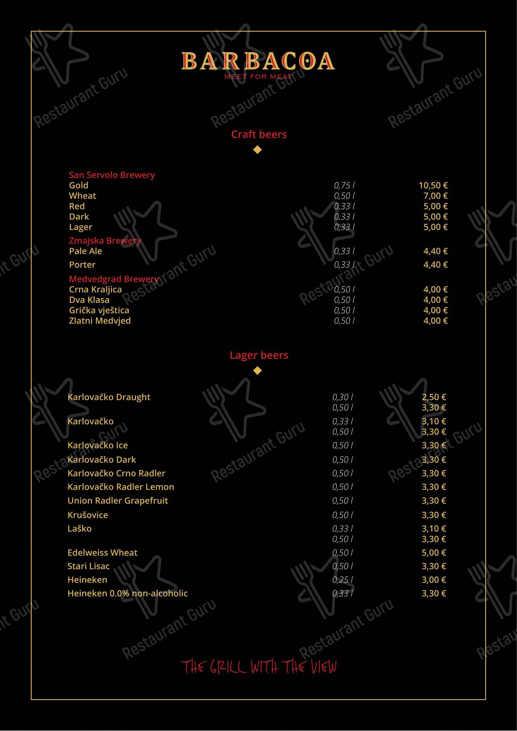 Menu bar per Barbacoa ristorante