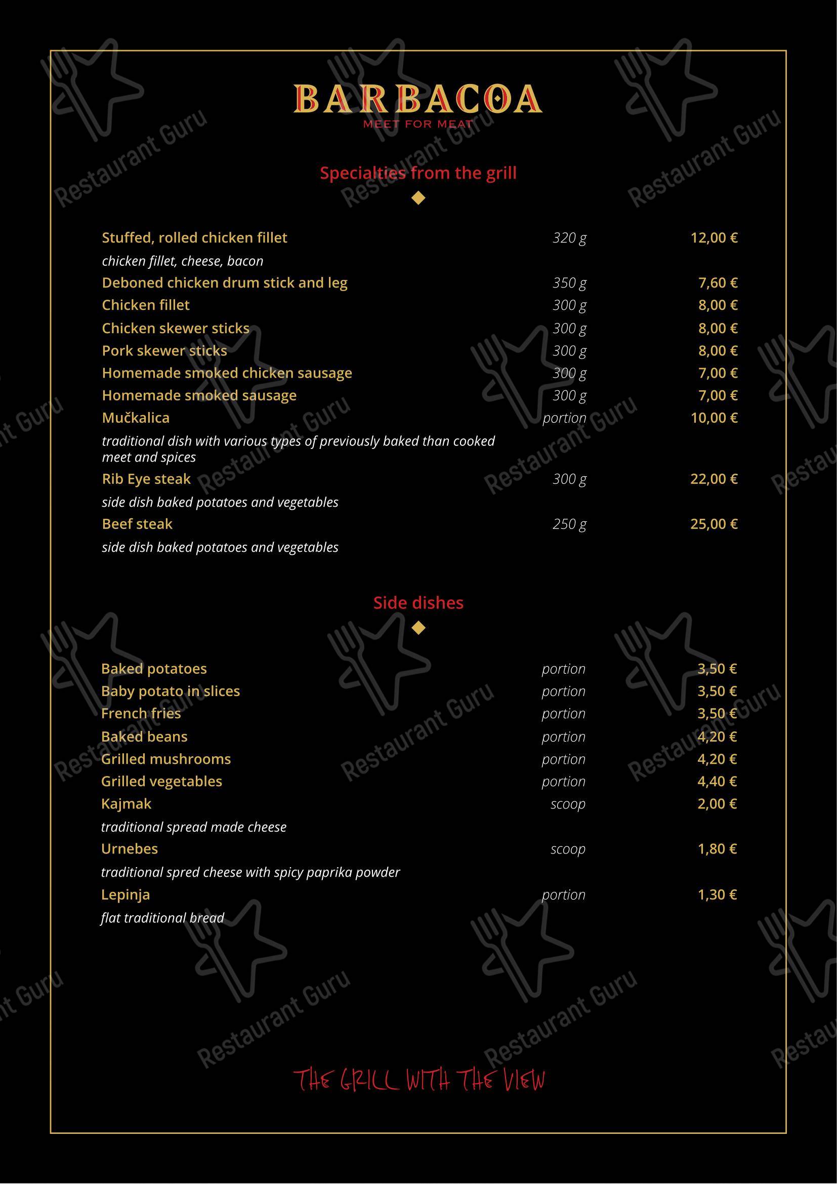 Menu bar per Barbacoa ristorante