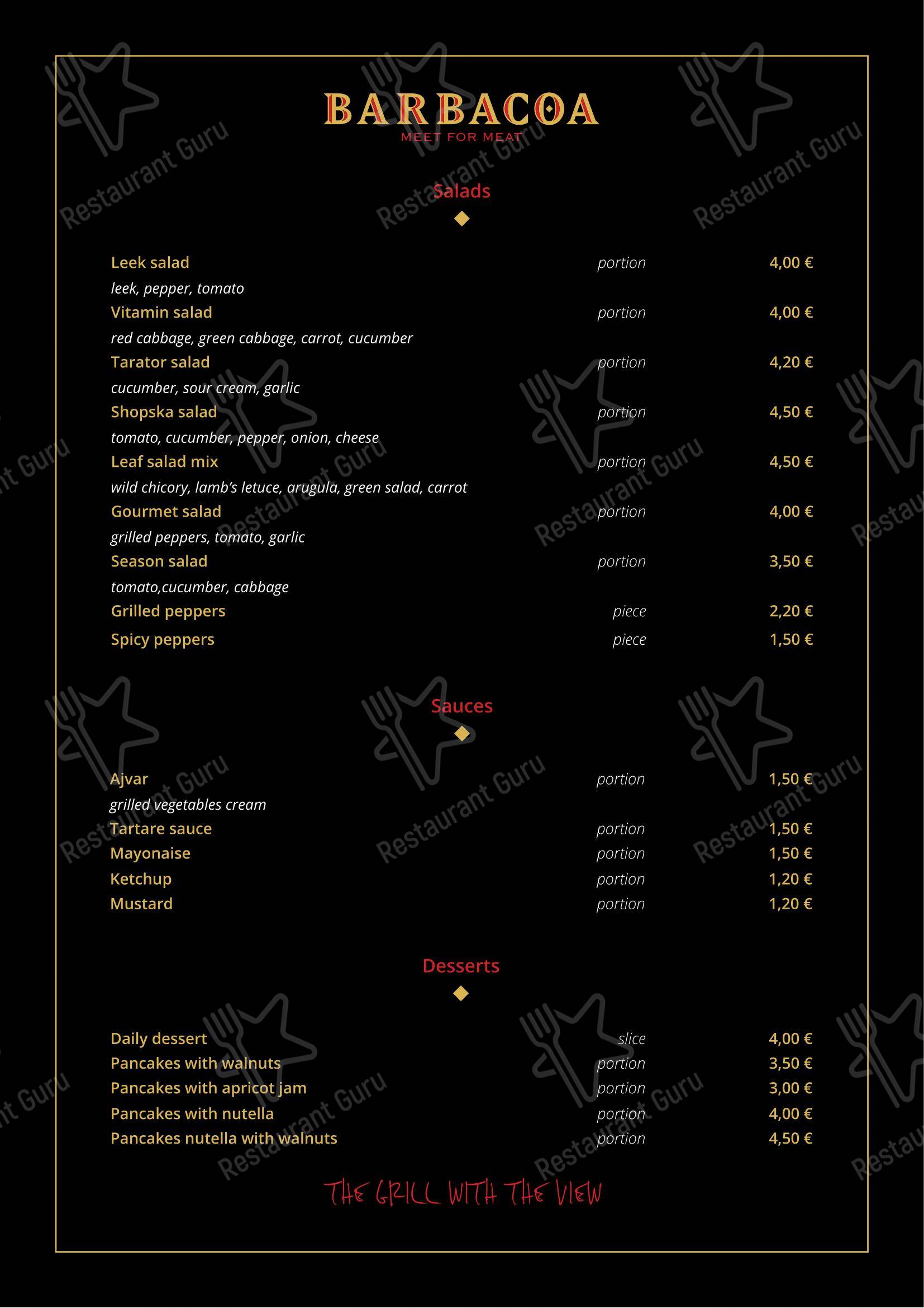 Menu bar per Barbacoa ristorante