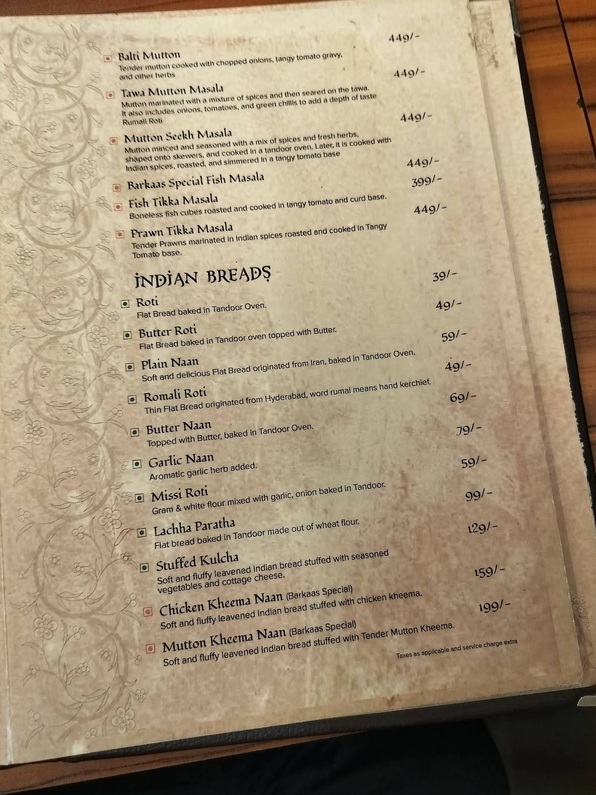 Barkaas Patna menu