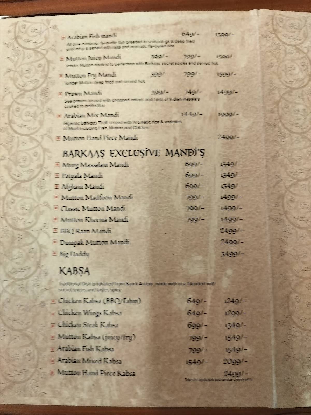 Barkaas Patna menu