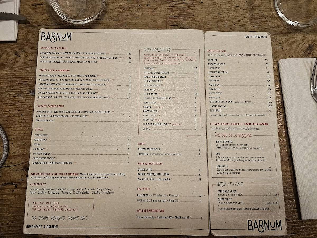 Menu di Barnum Cafè 