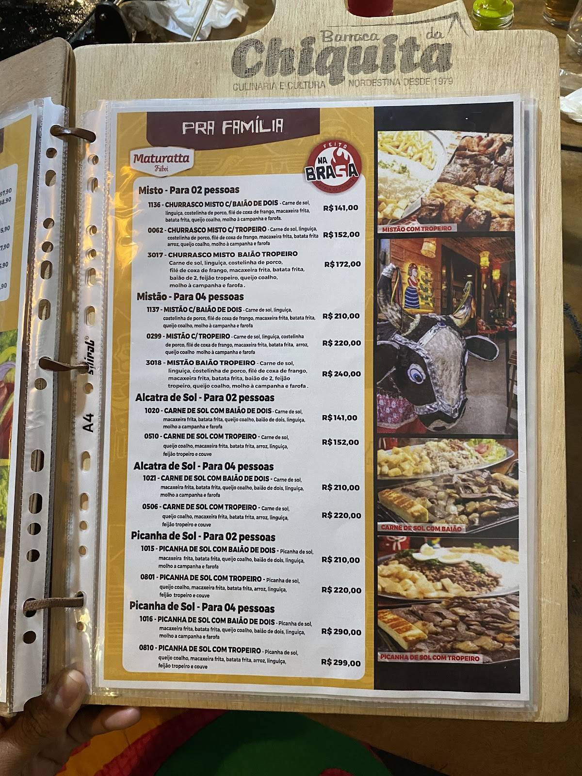 Barraca da Chiquita Restaurante cardápio