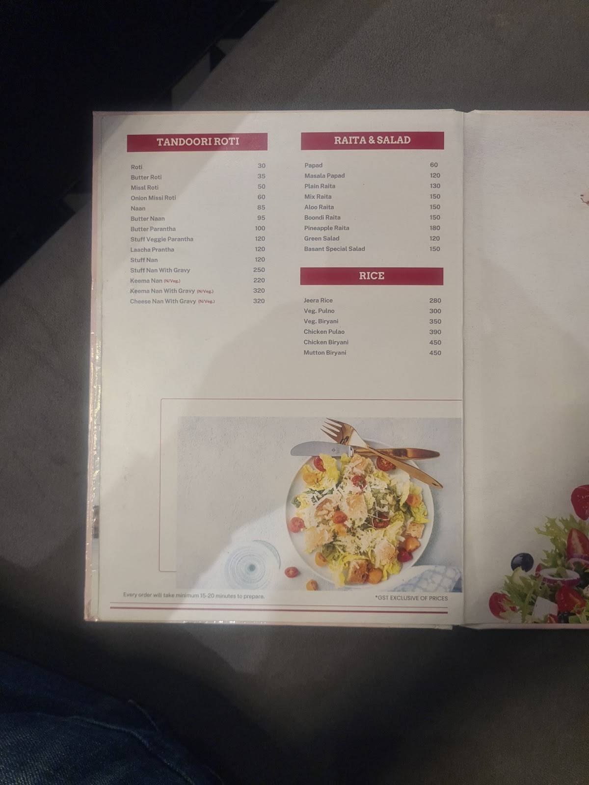 Basant Restaurant & Ice Cream Cafe menu