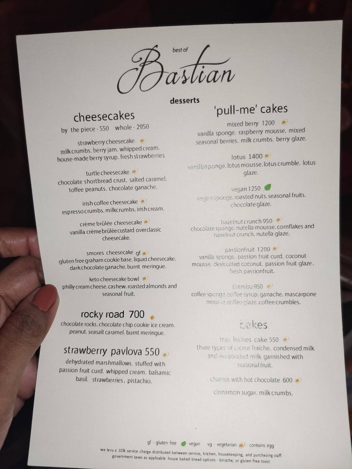 Menu at Bastian, Worli, Mumbai