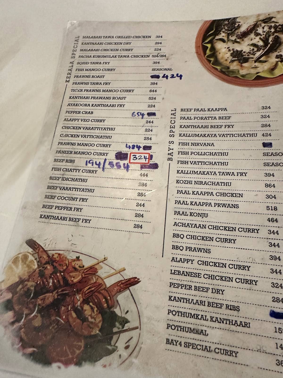 Bay4 Beachfront Restaurant menu