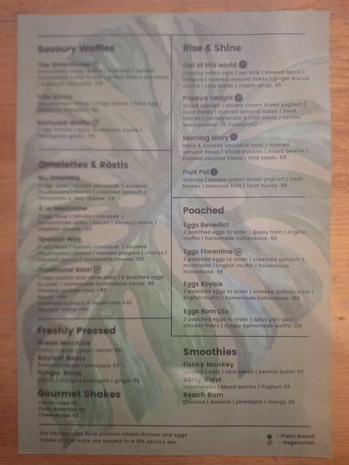 Menu at Bayleaf Café restaurant, George