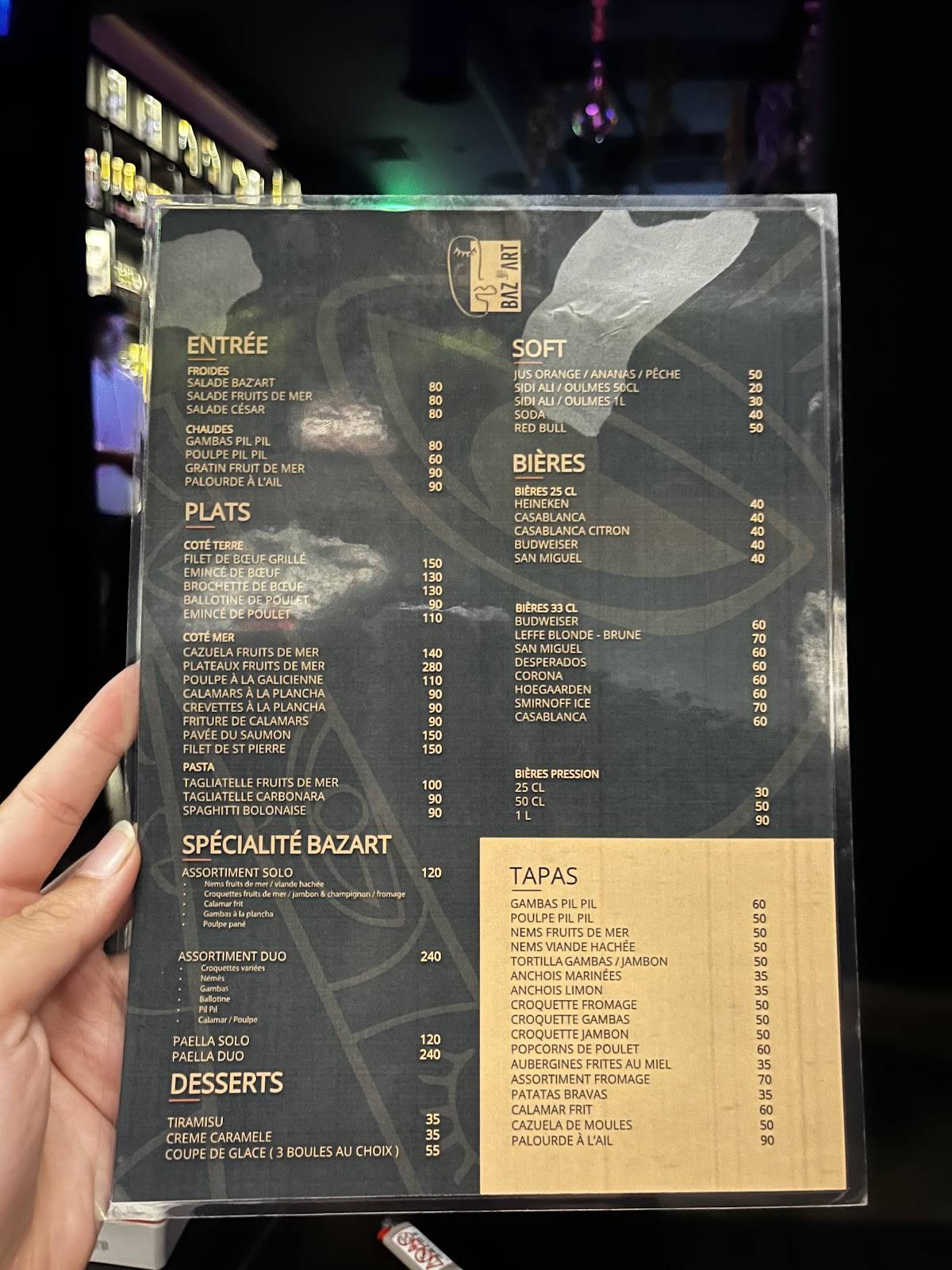 Menu de Baz'Art