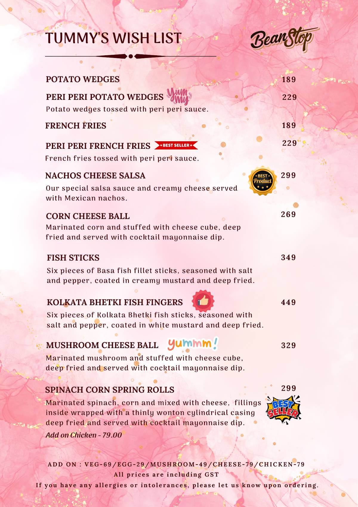Bean Stop menu