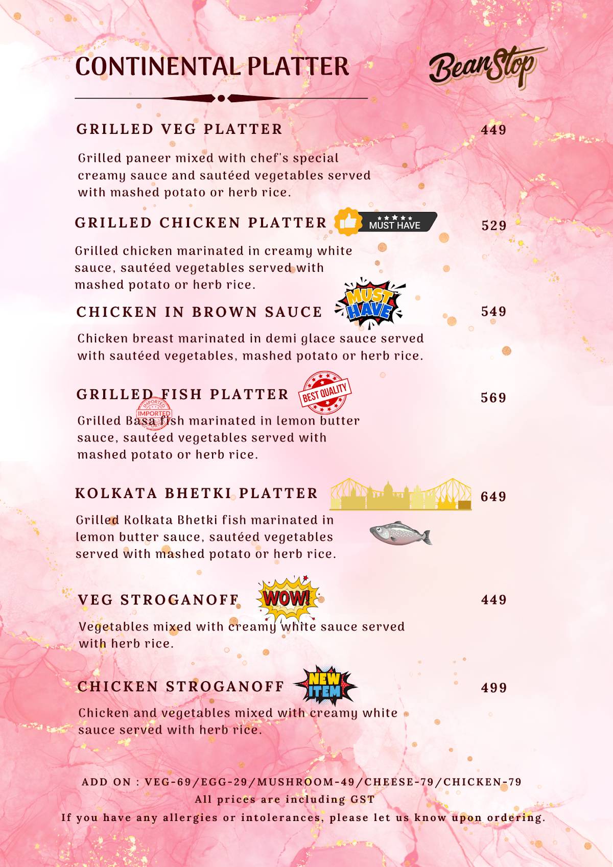 Bean Stop menu