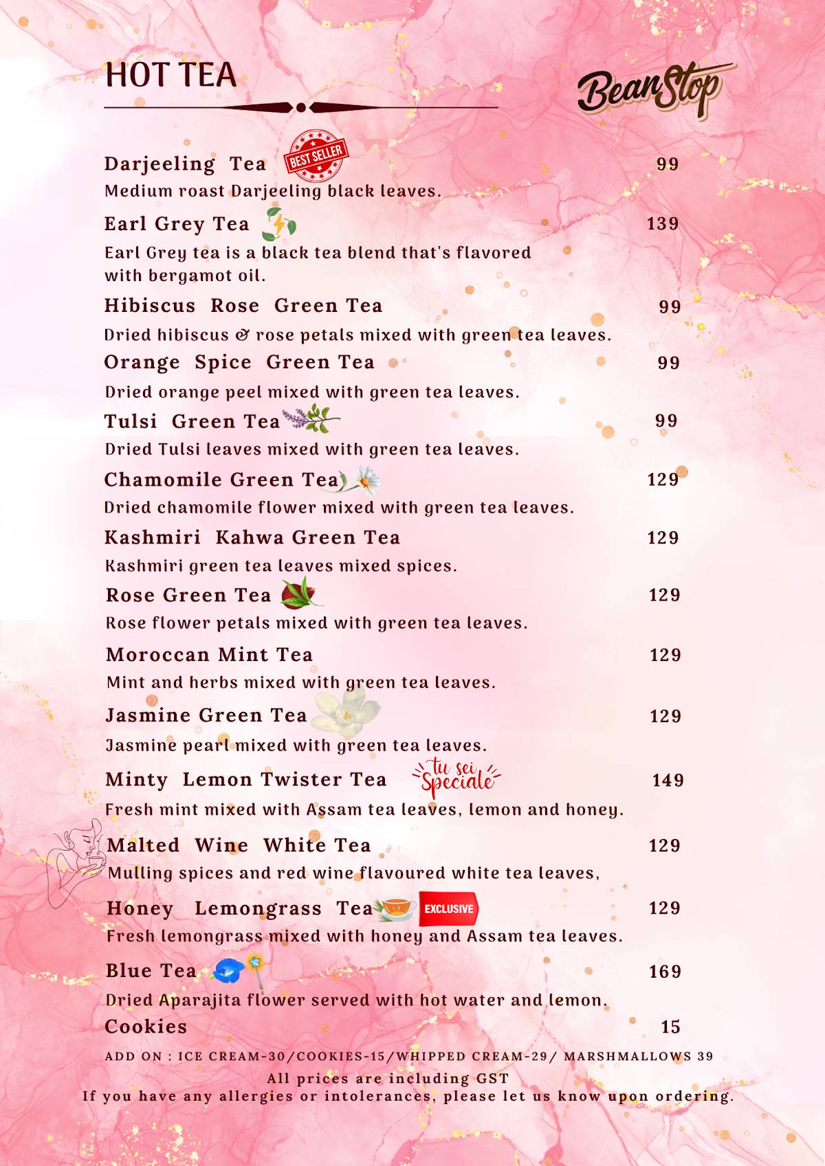 Bean Stop menu