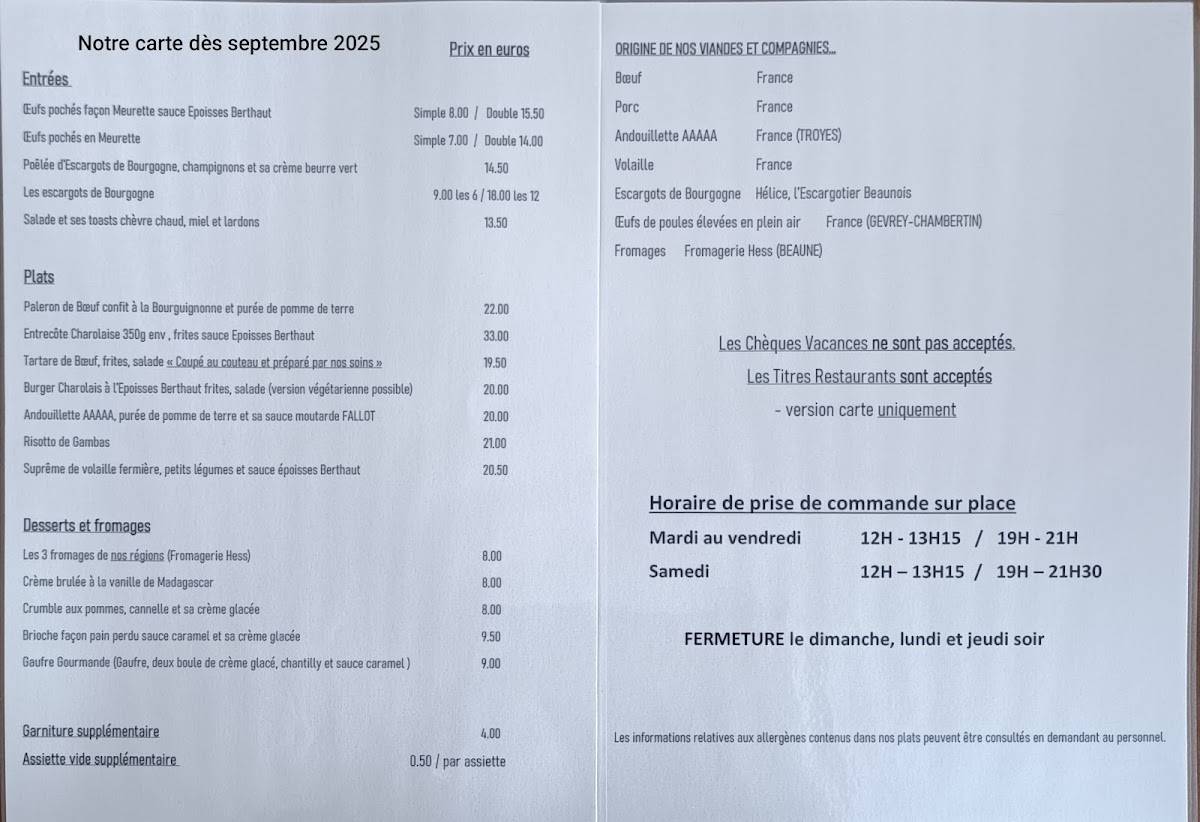 Menu de LE BACCHUS