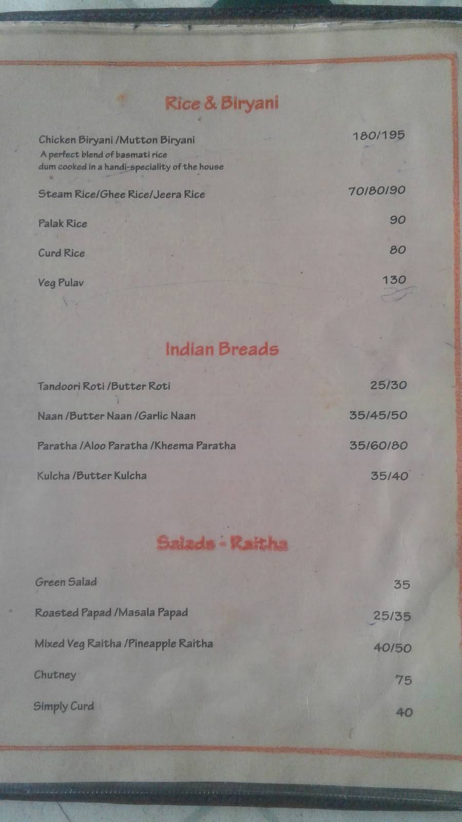 Khyber Restaurant menu