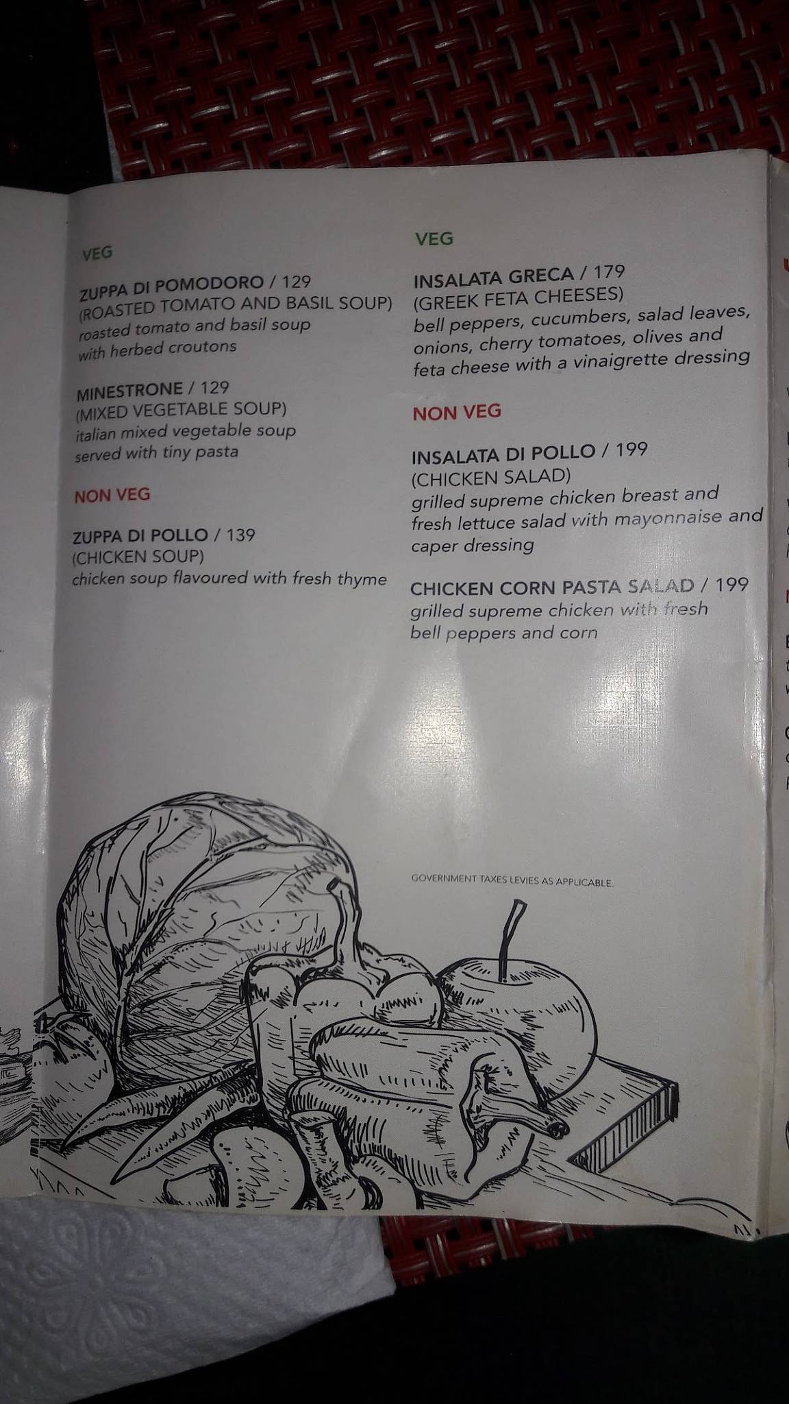 Bellagio menu