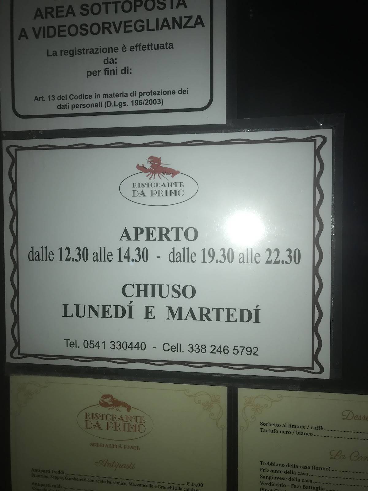 Menu di Ristorante da Primo 