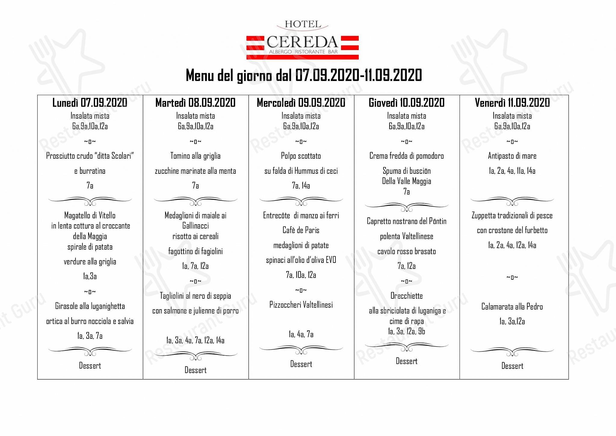 Dinner Menu per Albergo-Ristorante Cereda in Sementina