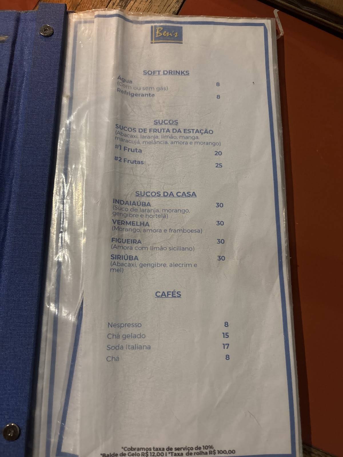Ben's Bar & Comidaria cardápio
