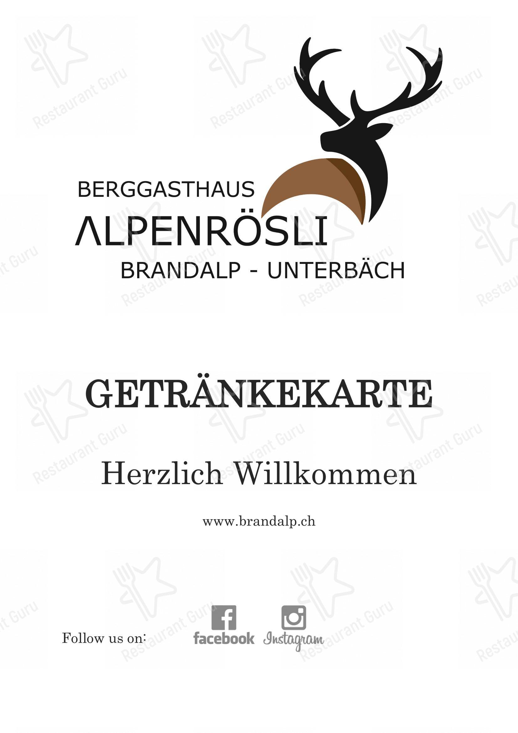Berggasthaus Alpenrösli in Unterbäch - Menu