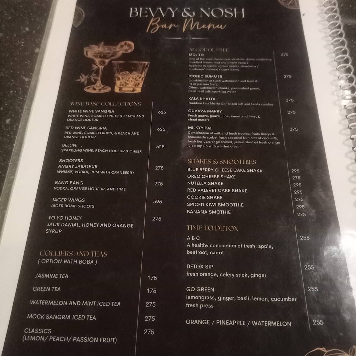 Bevvy & Nosh menu