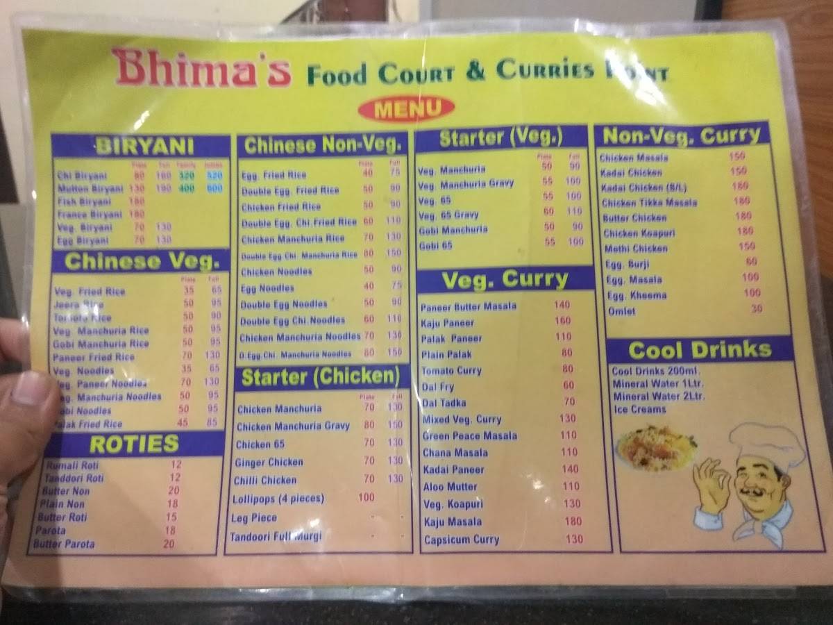 Bhima's Chinese Corner menu