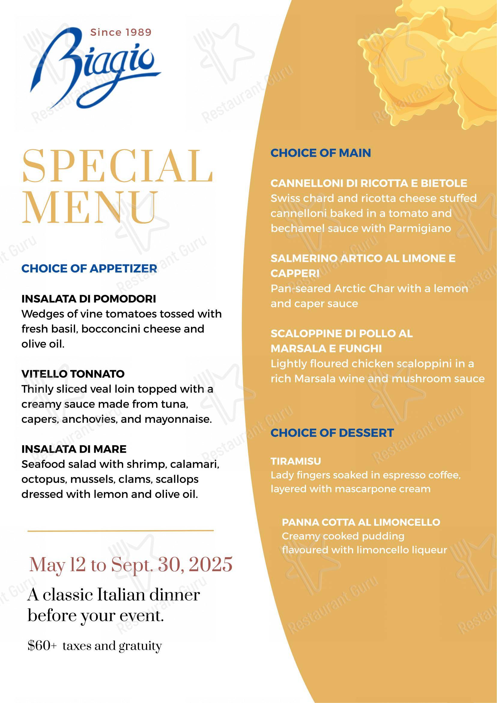 Menu pour Biagio Ristorante dans Toronto