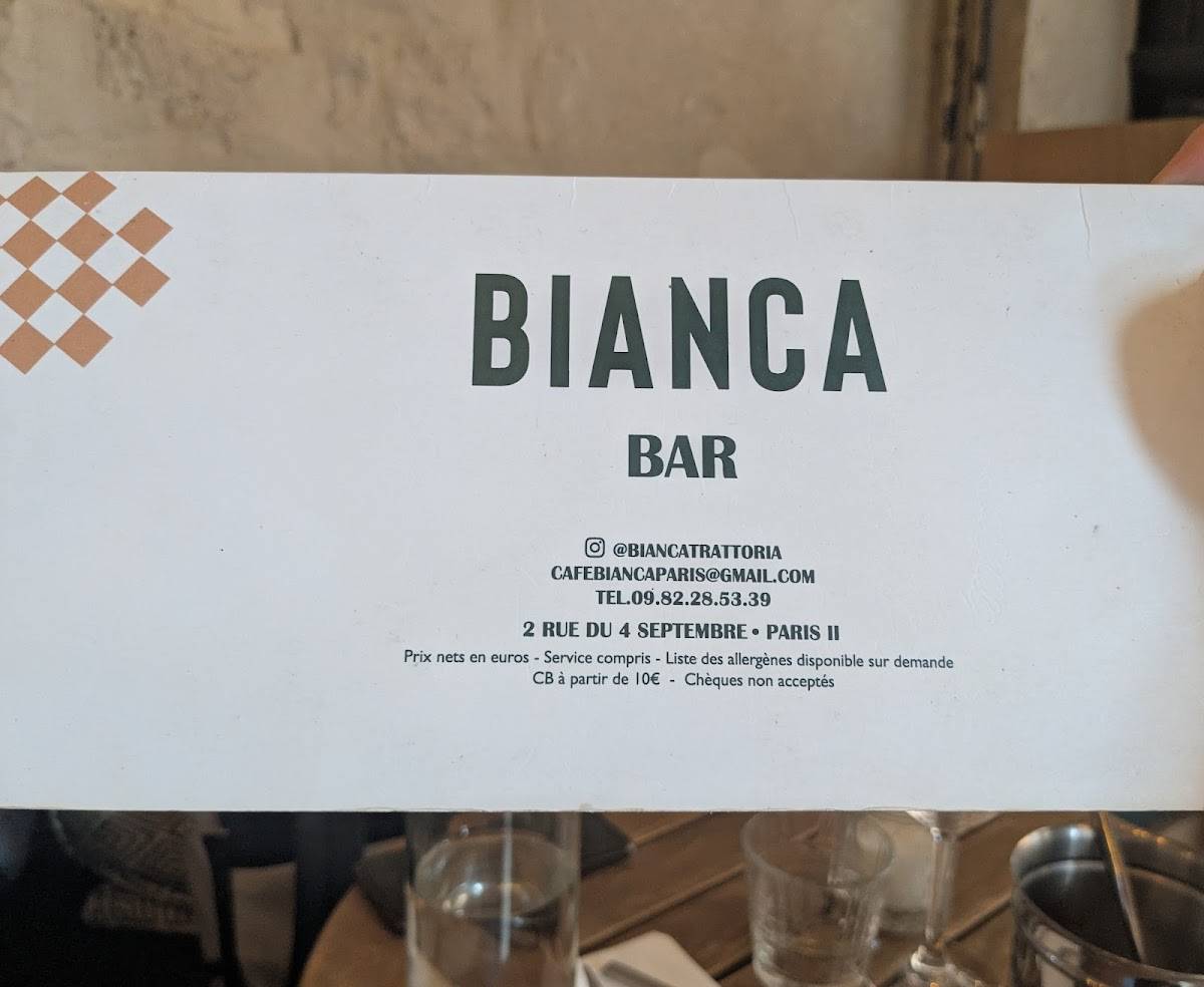 Menu de Bianca