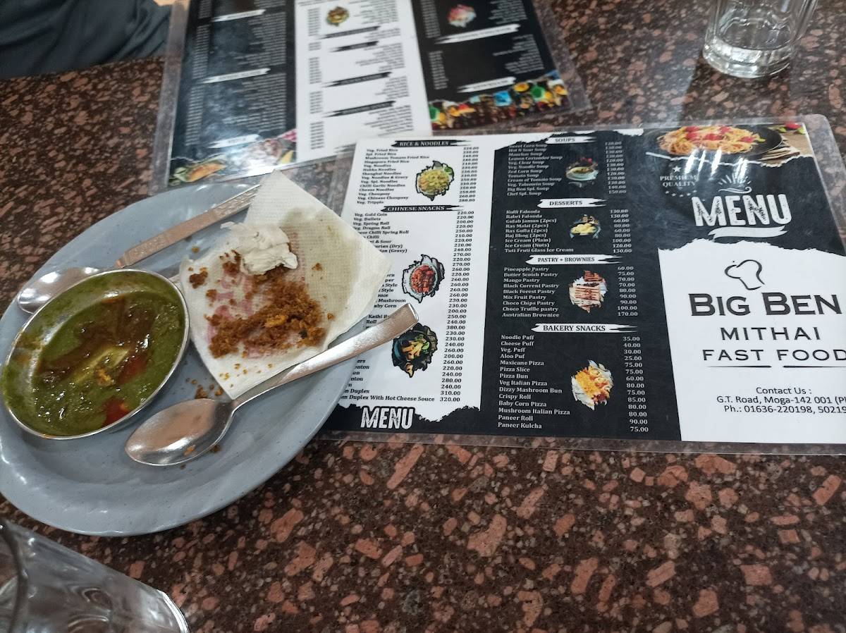 Big Ben Mithai, Fast Food And Hotel menu