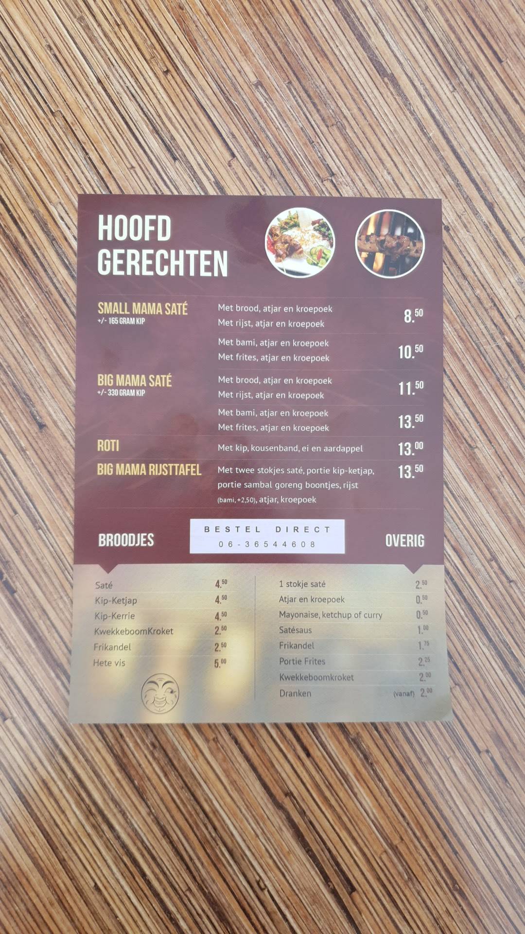 Menu at Big Mama Sate, Barneveld