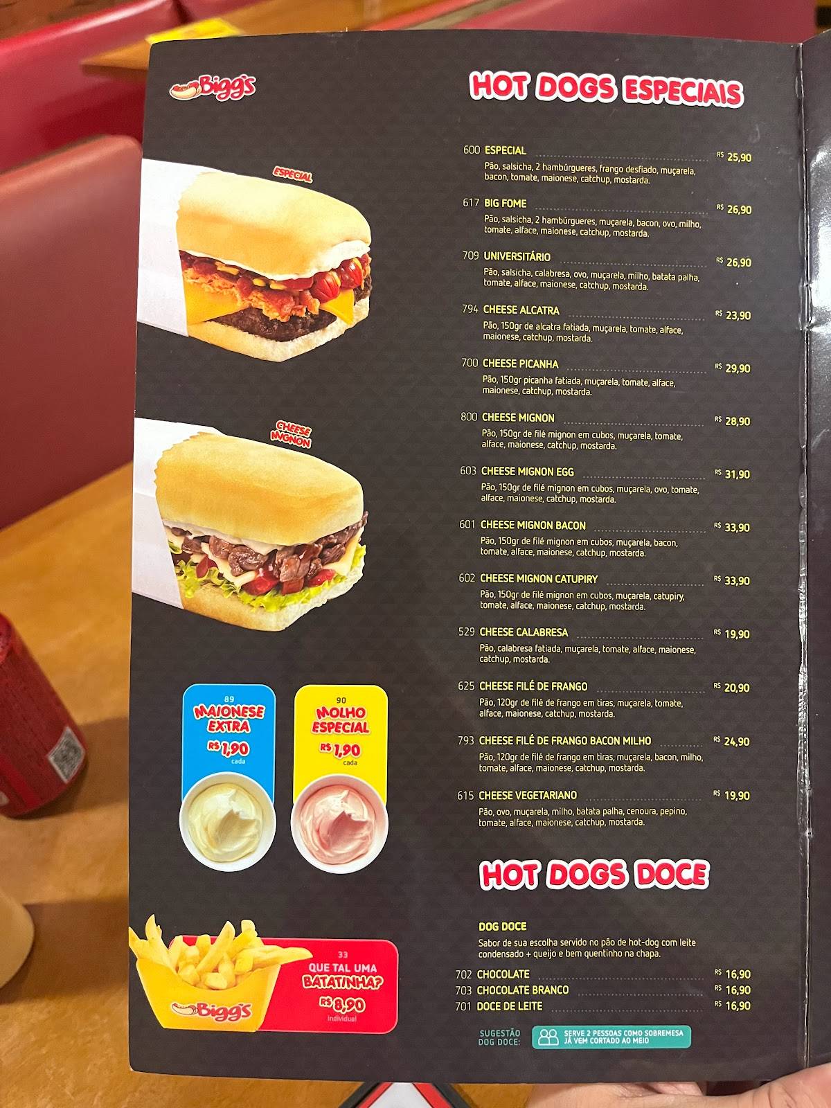 Biggs Lanches e Refeições - Av. Maringá - Aterro Igapó cardápio