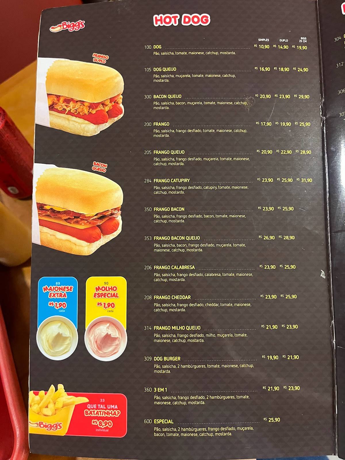 Biggs Lanches e Refeições - Av. Maringá - Aterro Igapó cardápio