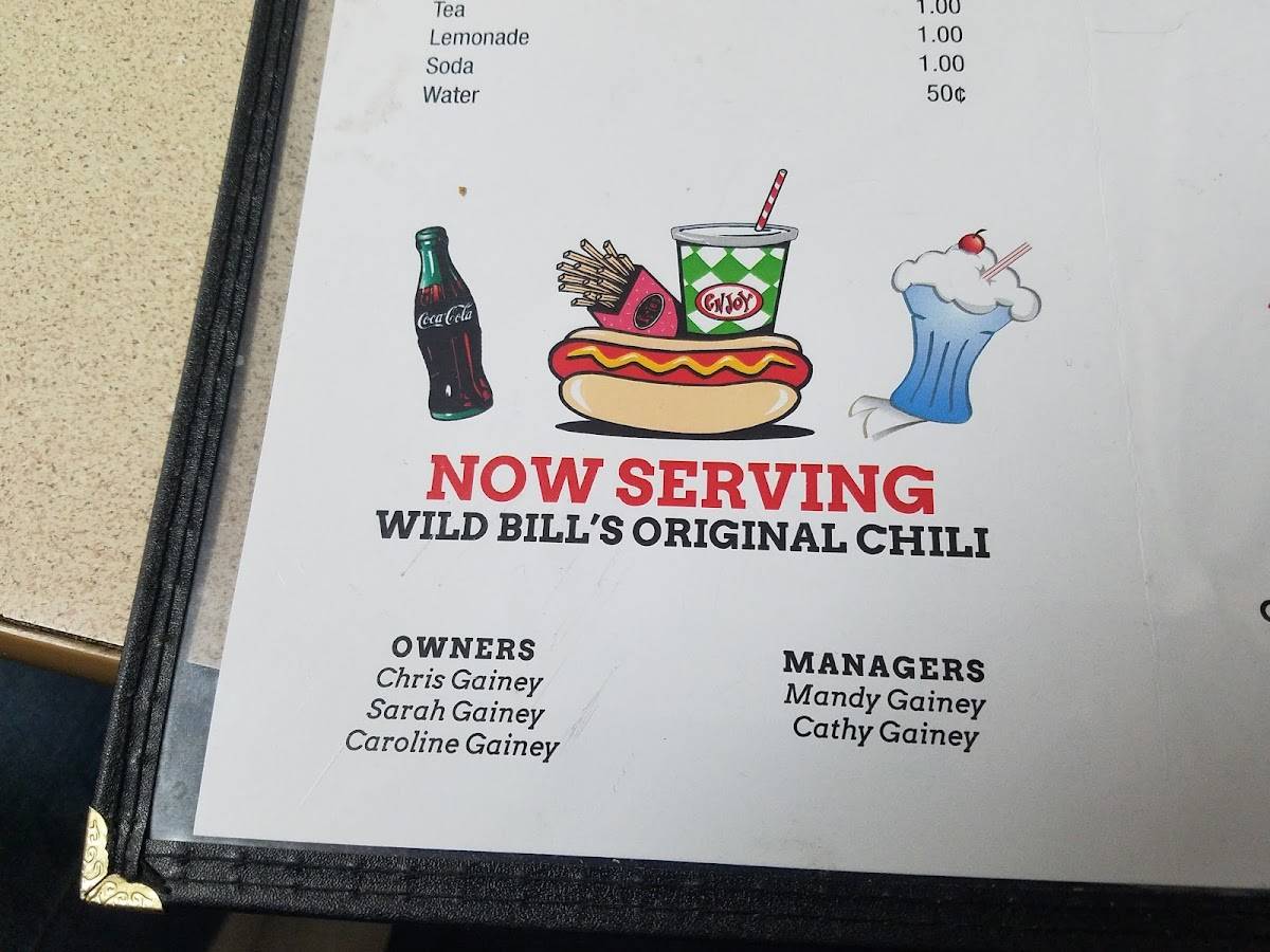 Menu at Bill's Grill restaurant, Patrick