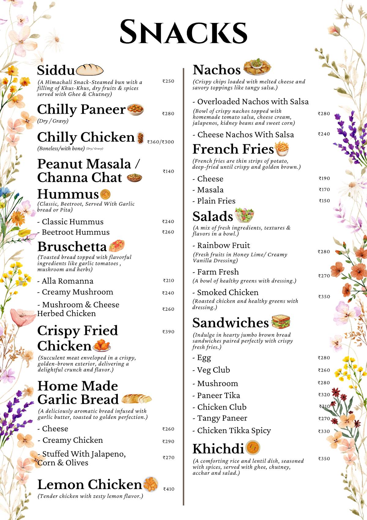 The Northern Cafe menu