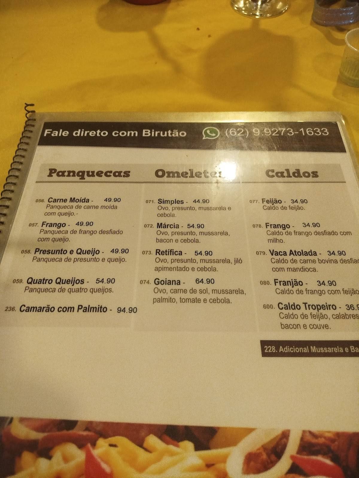 Birutão cardápio